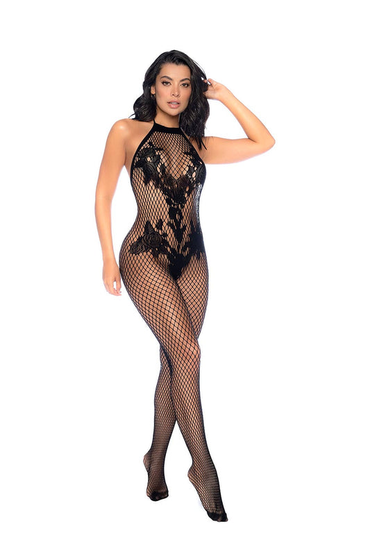 1116 One Size Halter and Crotchless Floral Bodystocking by Mapale