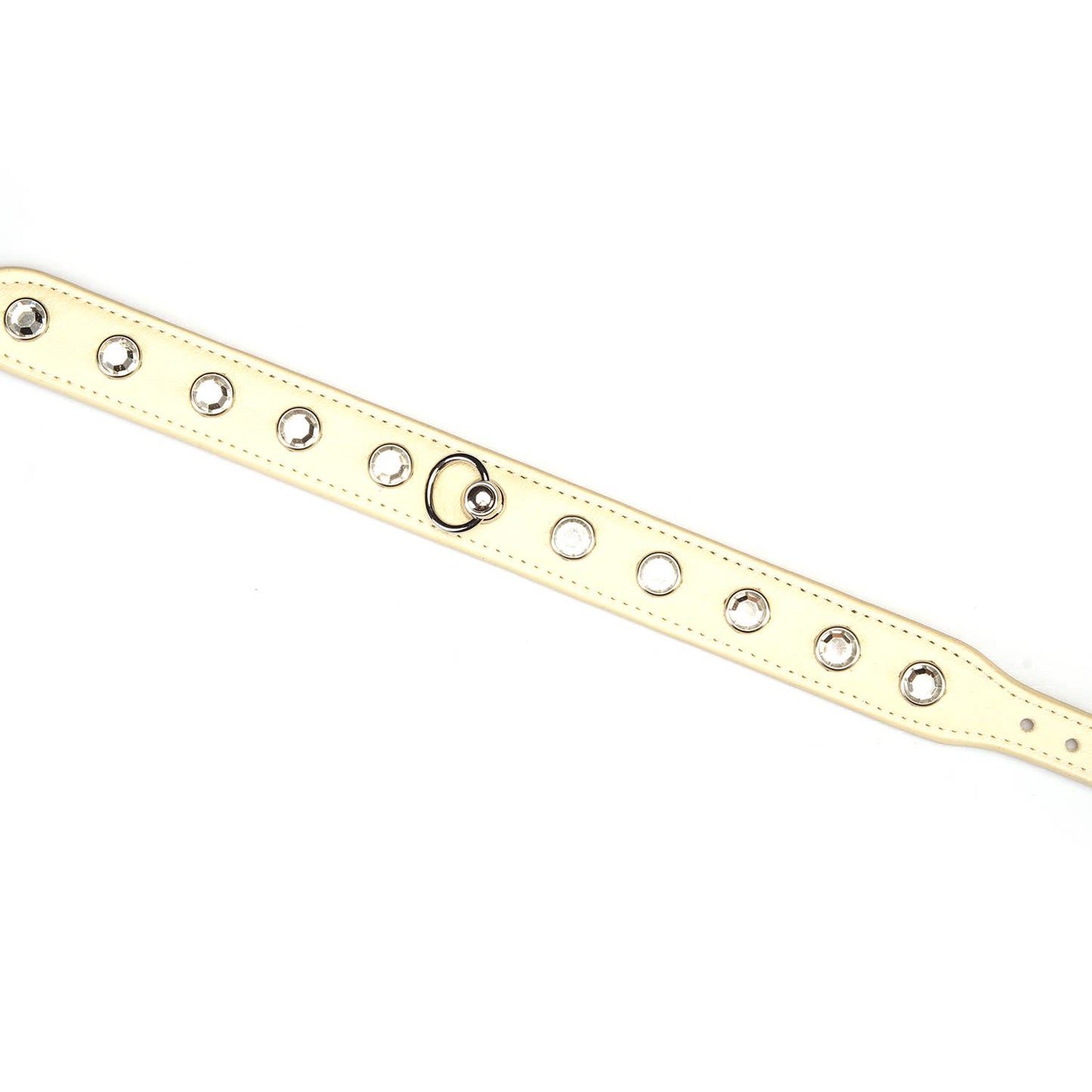 Liebe Seele Premium Leather Choker with Diamonds Ivory White