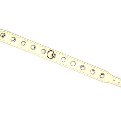 Liebe Seele Premium Leather Choker with Diamonds Ivory White