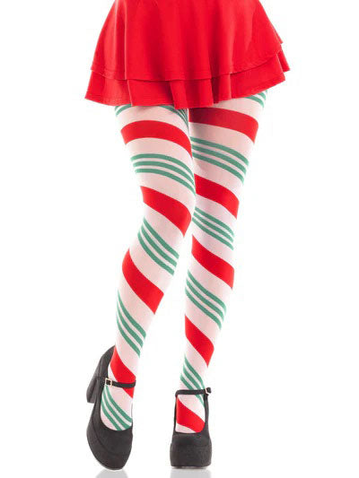 Leg Avenue - Lane Holiday Ribbon Striped Tights - Green/red - Os by Leg Avenue