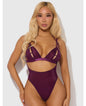 Yasmine Shimmer Mesh Slit Cup, Backless Teddy & Bralette Set - Burgundy SM by House of Desire
