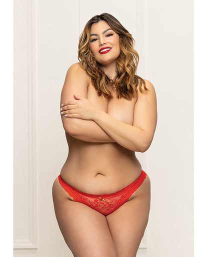 Lace Panty w/Heart Cut Out Back &amp; Pearl Chain Detail - Red 1X/2X by Eldorado Trading Company