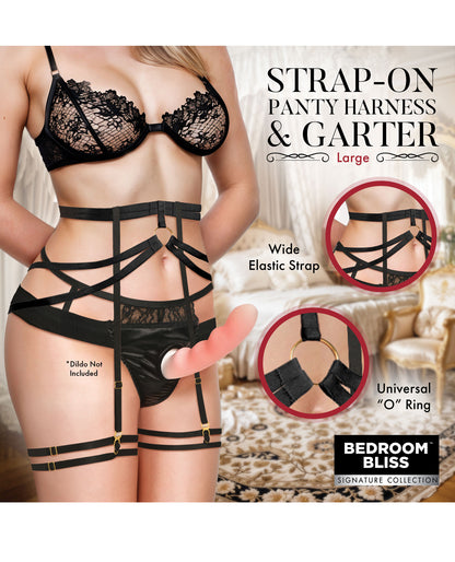 Bedroom Bliss Belle Strap-On Panty Harness & Garter - Large