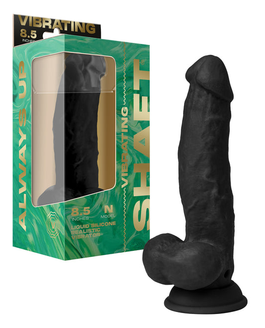 Shaft Flexskin Liquid Silicone 8.5" Vibrating Side Curve Dong w/Balls - Black by Shaft