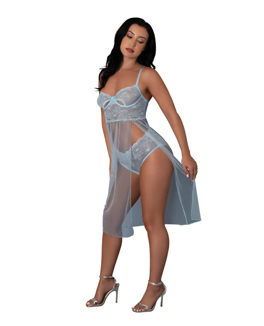 Blue Sky Long Chemise & Boy Short Panty - Light Blue S/M by Exposed
