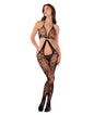 Floral Fishnet Body Stocking (Thong not Included) - Black O/S