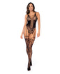 Floral Cincher Fishnet Body Stocking (Thong not Included) - Black O/S