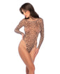Leopard Print Long Sleeve High Leg Bodysuit - Leopard O/S