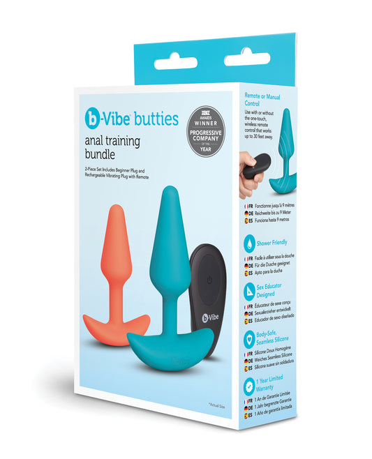 Anal Training Bundle 2-Piece Set Includes Beginner Plug & Rechargeable Vibrating Plug w/Remote by b-vibe
