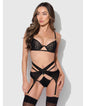 Snake Velvet-Burnout Mesh Bra, Garter, & Backless Hipster Set - Black SM