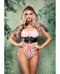 Dangerous Darling Sheer Mesh Ruffle Teddy w/Waist Cincher & Hooded Cape 3 pc Set - Black/White L/XL