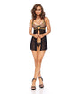 Midnight Garden Embroidered Babydoll w/Underwire Cups & G-String 2 pc Set - Black/Multi-Color MD