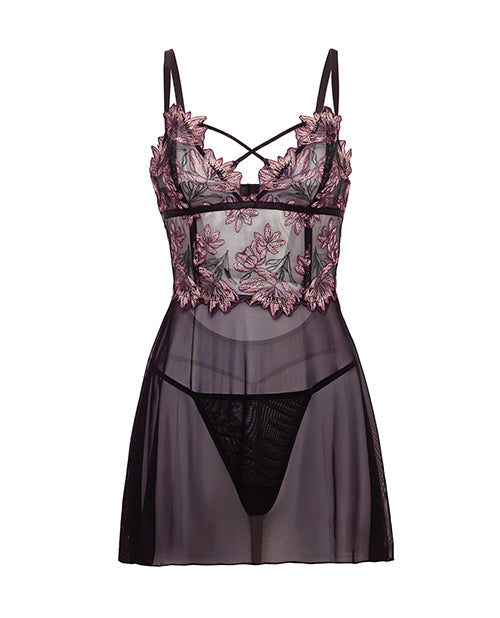 Adela Embroidered Boned Lace and Mesh Babydoll w/G-String 2 pc Lingerie Set by Oh La La Cheri