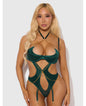 Evangeline Satin & Chain Halter Teddy - Green LG