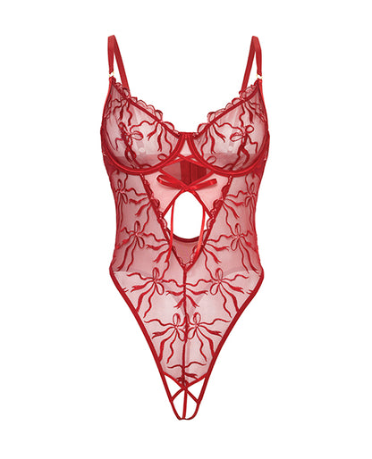 Mariah Embroidered Mesh Underwire Teddy - Burgundy SM