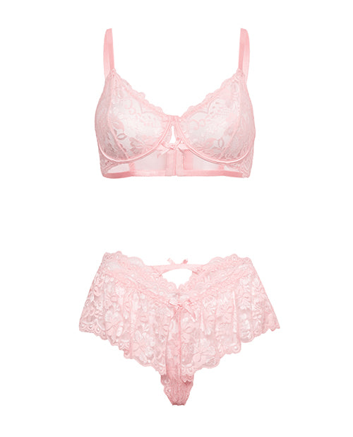 Leyla Lace and Mesh Underwire 2 pc Set - Pink L/XL