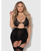 Snake Velvet-Burnout Mesh Chemise & G-String Set - Black 1X/2X