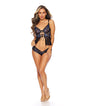 Twilight Zone Lace and Mesh Short Babydoll w/Tanga Panty 2 pc Set - Black/Blue SM