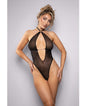 Rhinestone Mesh Halter Teddy w/Jeweled Center Strap - Black M/L