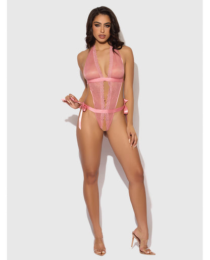 Kiki Lace & Satin Drop Off Teddy - Rose XL