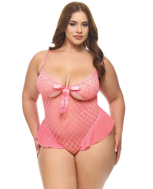 Aubrielle Diamond Mesh Underwire Teddy - Pink 2X by Oh La La Cheri