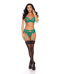 Sultry Emerald Floral Lace Underwire Bra w/Garterbelt & G-String 3 pc Set - Green SM