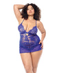 Floral Lace & Mesh Babydoll w/Panty 2 pc Set - Blue 3X/4X