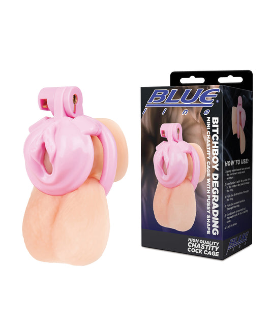 Bitchboy Degrading Mini Chastity Cage w/Pussy Shape by Blue Line