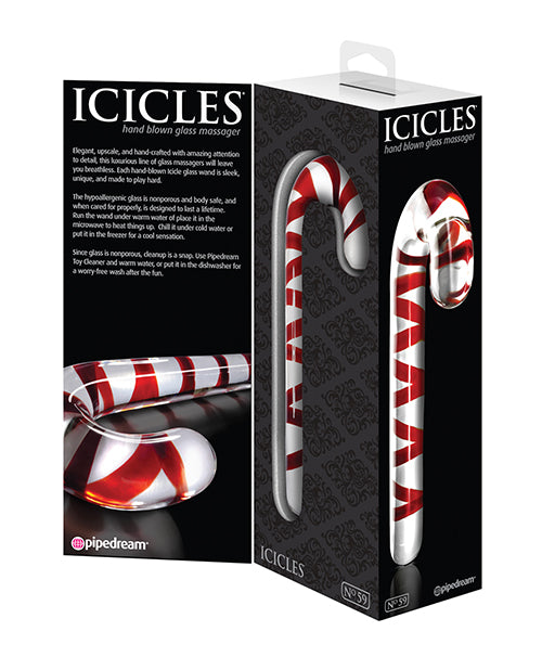 Icicles No. 59 Handblown Glass Candy Cane - Clear/Red