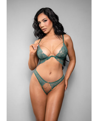 Temptress Aerin Lace Bra w/Removable Chain & Panty 2 pc Set - Green S/M
