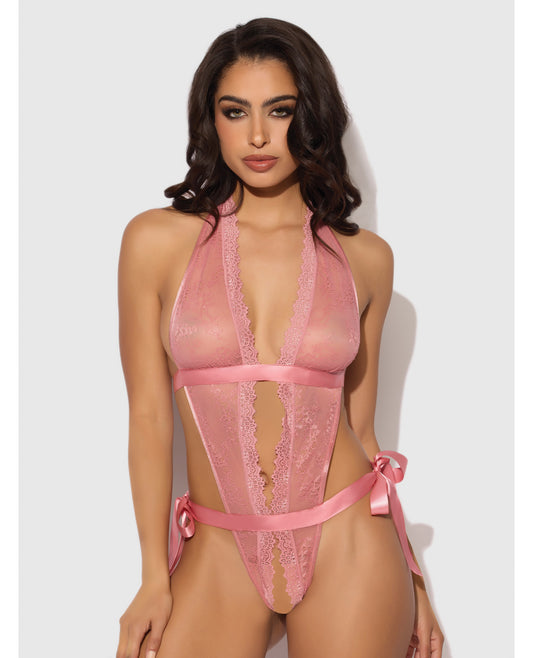 Kiki Lace & Satin Drop Off Teddy - Rose LG by House of Desire