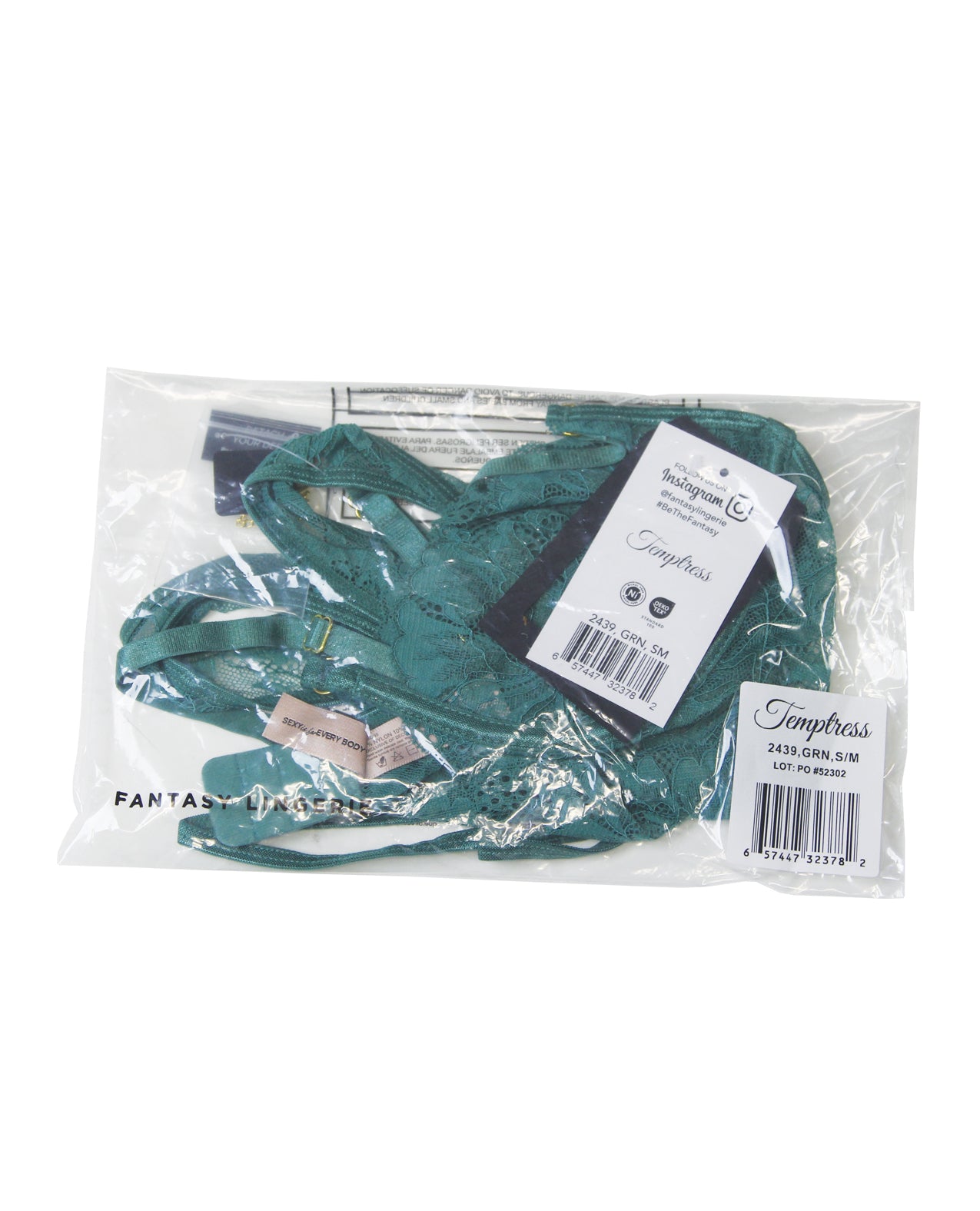 Temptress Aerin Lace Bra w/Removable Chain & Panty 2 pc Set - Green S/M