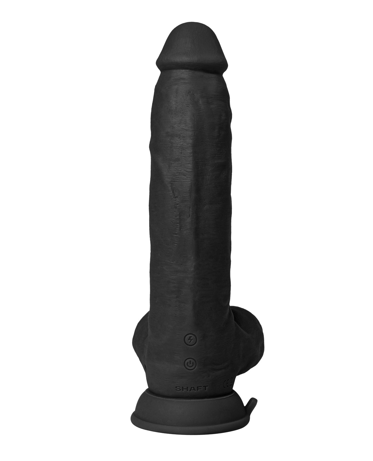 Shaft Flexskin Liquid Silicone 9.5" Vibrating Curved Dong w/Balls - Black