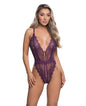 Floral Lace Fetish Teddy - Purple L/XL