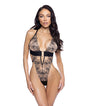 Orchid Blossom Embroidered Teddy - Black/Nude XL