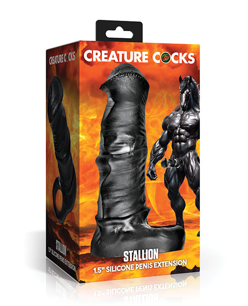 Creature Cocks Stallion 1.5" Silicone Penis Extension - Black/Silver - Extra Large by Creature Cocks