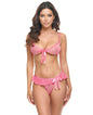 Aubrielle Diamond Mesh Underwire Bra w/Thong 2 pc Set - Pink LG