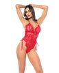Lace in Confidence Teddy w/Hook & Eye Closure & Side Lace Up Detail - Red L/XL