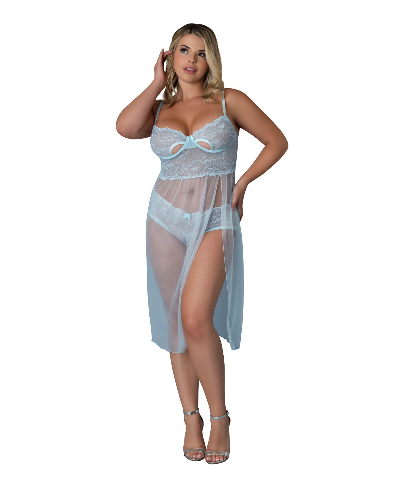 Blue Sky Long Chemise & Boy Short Panty - Light Blue QN