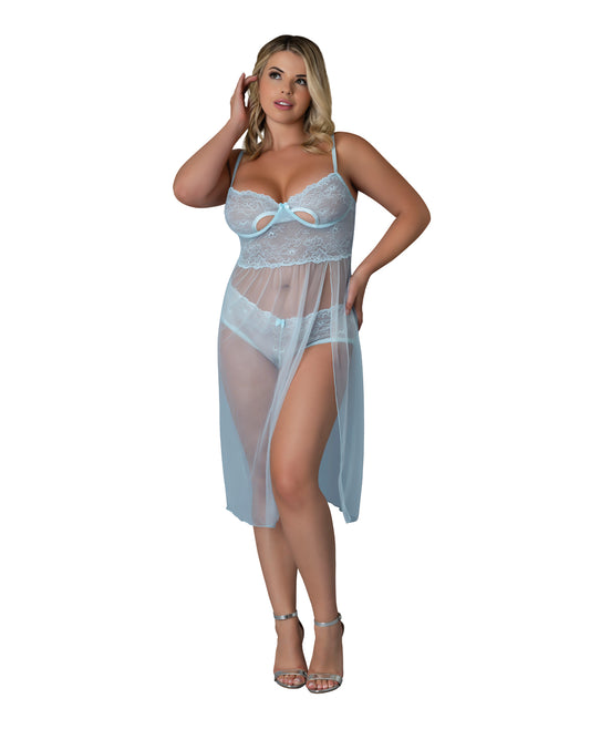 Blue Sky Long Chemise & Boy Short Panty - Light Blue QN by Exposed