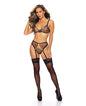 Midnight Garden Embroidered Underwire Bra w/Garterbelt & Thong - Black/Multi-Color SM