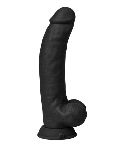 Shaft Flexskin Liquid Silicone 9.5" Vibrating Curved Dong w/Balls - Black