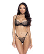 Beaded Belle Metallic Embroidery w/Bead Lace Underwire Top & Panty 2 pc Set - Black/Gold MD