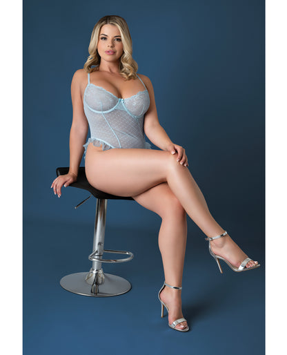 Blue Sky Ruffled Crotchless Teddy - Light Blue QN