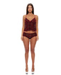 Velvet Lines Mesh Cami & Boy Short 2 pc Set - Red/Black XL