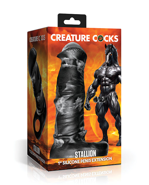 Creature Cocks Stallion 1" Silicone Penis Extension - Black/Silver Large by Creature Cocks