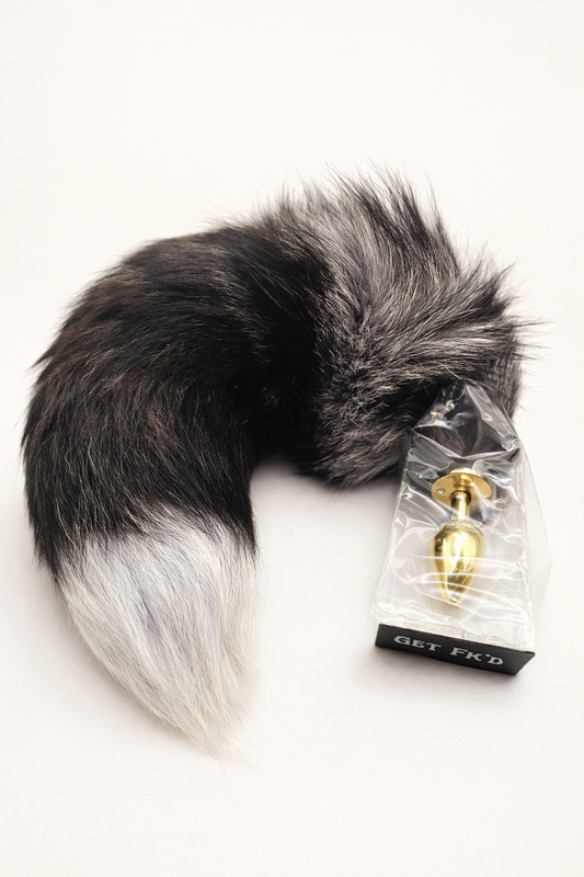 Real Super Fluffy Silver Fox Tail Butt Plug – Handmade 18” | Lisa’s Custom Leathercraft