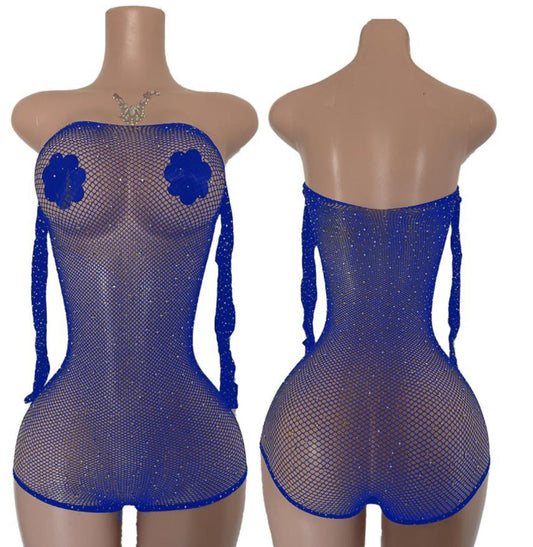 Hot Nights- Glow Job Rhinestone Long sleeve Bodysuit