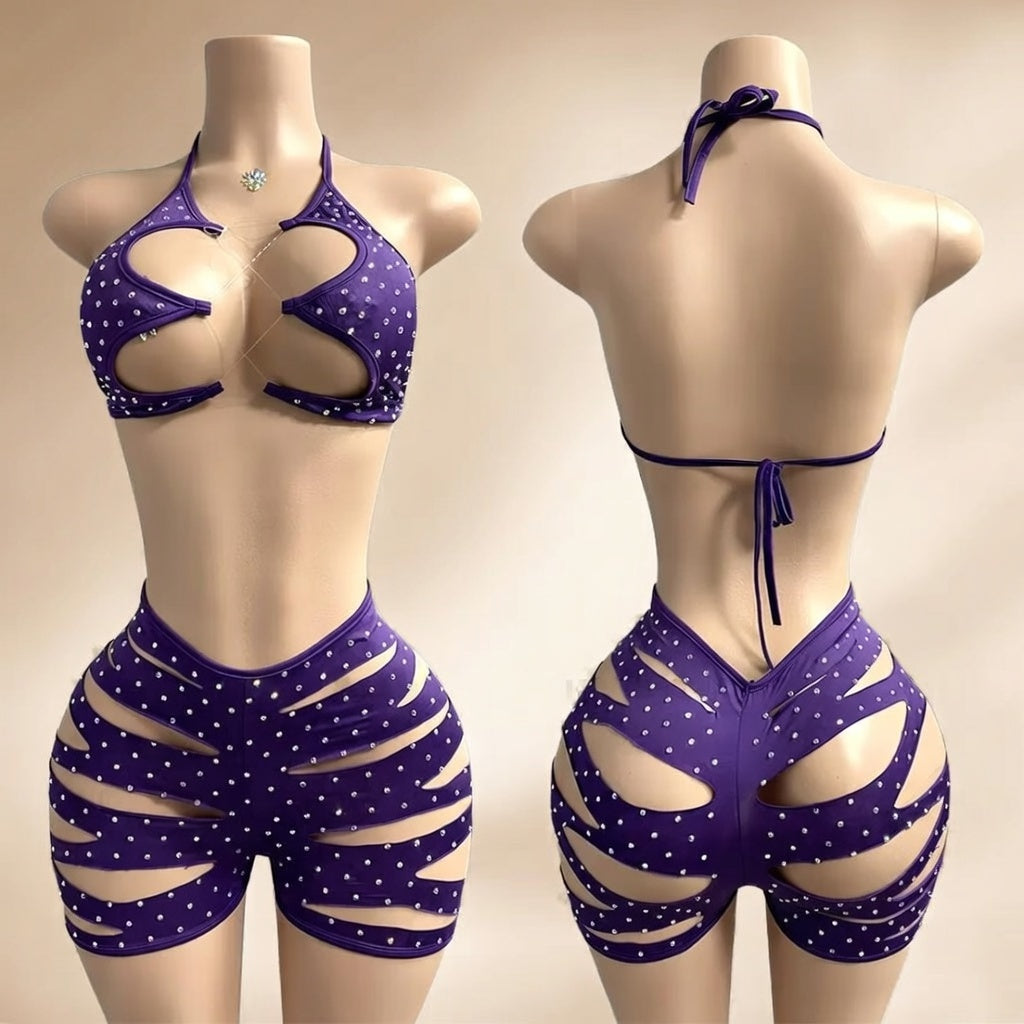 Hot Nights-  Temptations Rhinestone 2pc Short Set