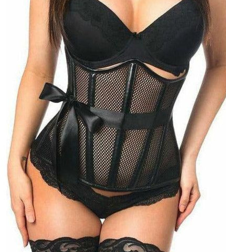 Top Drawer Fishnet & Faux Leather Steel Boned Underbust Corset